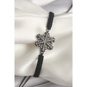 Brass Smoked Color Zircon Stone Snowflake Figure Macrame Elevator Model Women's Bracelet