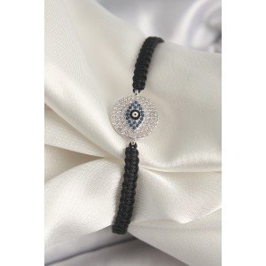 Brass Silver Color Zircon Stone Eye Embroidered Figure Elevator Macrame Model Women's Bracelet