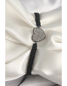 Macrame Model Women's Bracelet with Smoked Brass Zircon Stone Heart Figure Elevator