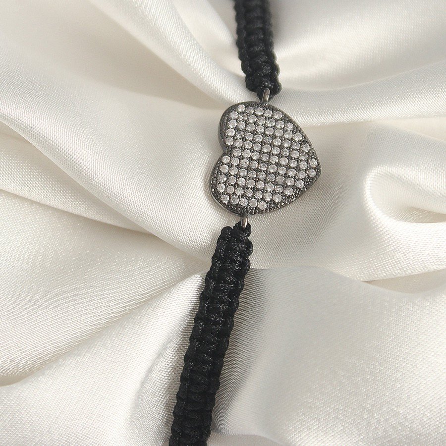 Macrame Model Women s Bracelet with Smoked Brass Zircon Stone Heart Figure Elevator