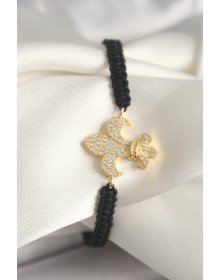 Brass Gold Color Zircon Stone Lily Figure Elevator Macrame Model Women's Bracelet