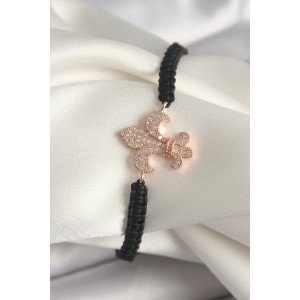 Brass Rose Color Zircon Stone Lily Model Elevator Macrame Model Women's Bracelet