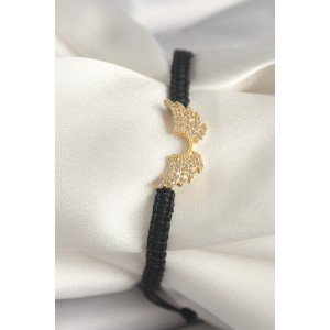 Brass Gold Color Zircon Stone Wing Figure Elevator Macrame Model Women's Bracelet