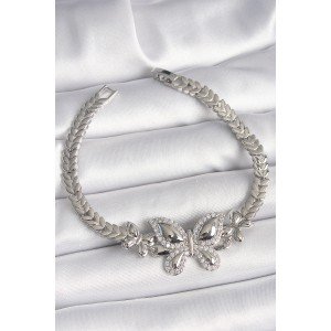 Brass Silver Color Zircon Stone Butterfly Model Women's Bracelet