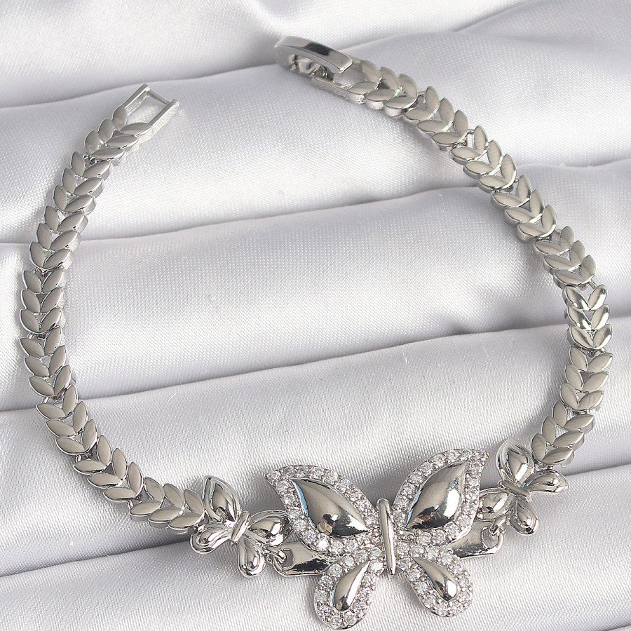 Brass Silver Color Zircon Stone Butterfly Model Women s Bracelet