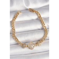 Brass Gold Color Zircon Stone Clover Figure Chain Model Women's Bracelet