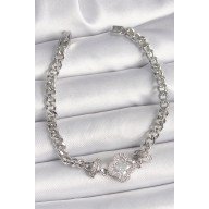 Brass Silver Color Zircon Stone Clover Figure Chain Model Women's Bracelet