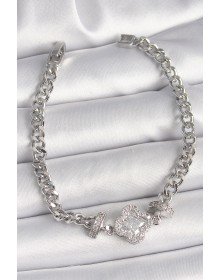 Brass Silver Color Zircon Stone Clover Figure Chain Model Women's Bracelet