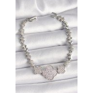 Brass Silver Color Zircon Stone Clover Model Chain Model Women's Bracelet