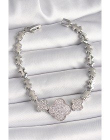 Brass Silver Color Zircon Stone Clover Model Chain Model Women's Bracelet