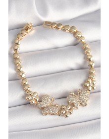 Brass Gold Color Zircon Stone Butterfly Figure Flower Chain Model Women's Bracelet