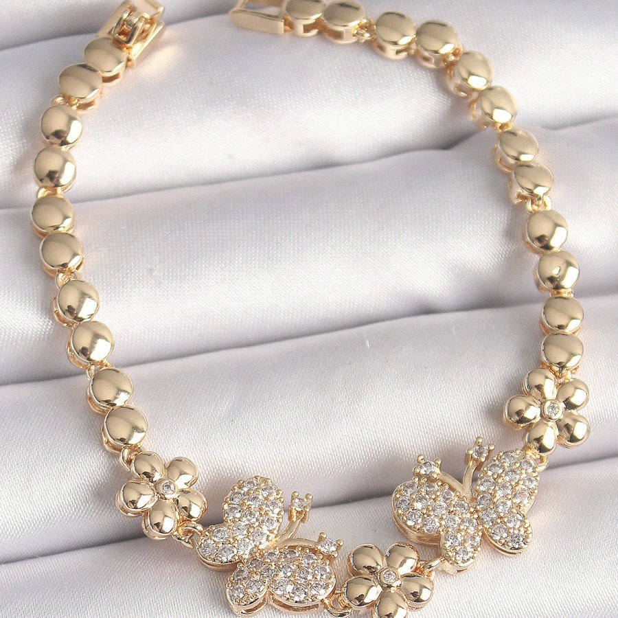 Brass Gold Color Zircon Stone Butterfly Figure Flower Chain Model Women s Bracelet Brass Gold Color Zircon Stone Butterfly Figure Flower Chain Model Women s Bracelet