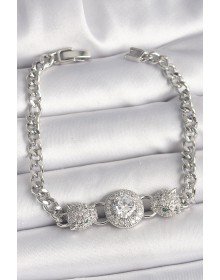 Brass Silver Color Zircon Stone Leopard Figure Chain Model Women's Bracelet