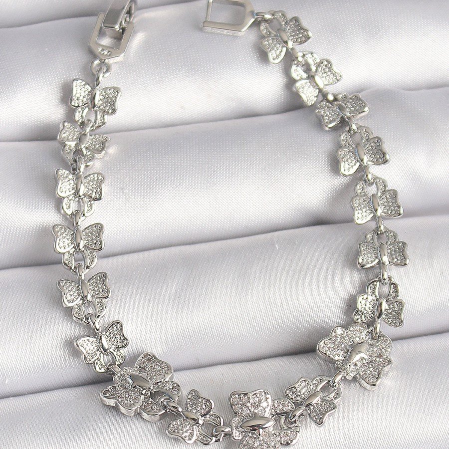 Brass Silver Color Zircon Stone Butterfly Model Chain Women s Bracelet