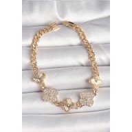 Brass Gold Color Zircon Stone Clover Model Women's Bracelet Brass Gold Color Zircon Stone Clover Model Women's Bracelet