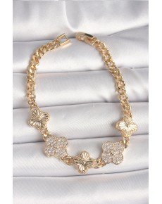 Brass Gold Color Zircon Stone Clover Model Women's Bracelet