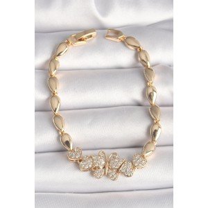 Brass Gold Color Zircon Stone Butterfly Figure Drop Chain Model Women's Bracelet