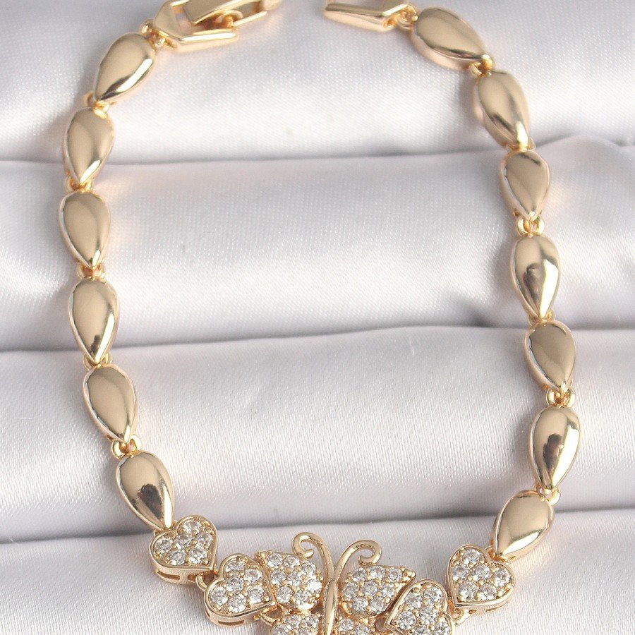 Brass Gold Color Zircon Stone Butterfly Figure Drop Chain Model Women s Bracelet