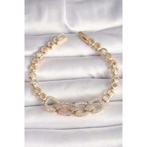 Brass Gold Color Zircon Stone Circle Chain Model Women's Bracelet