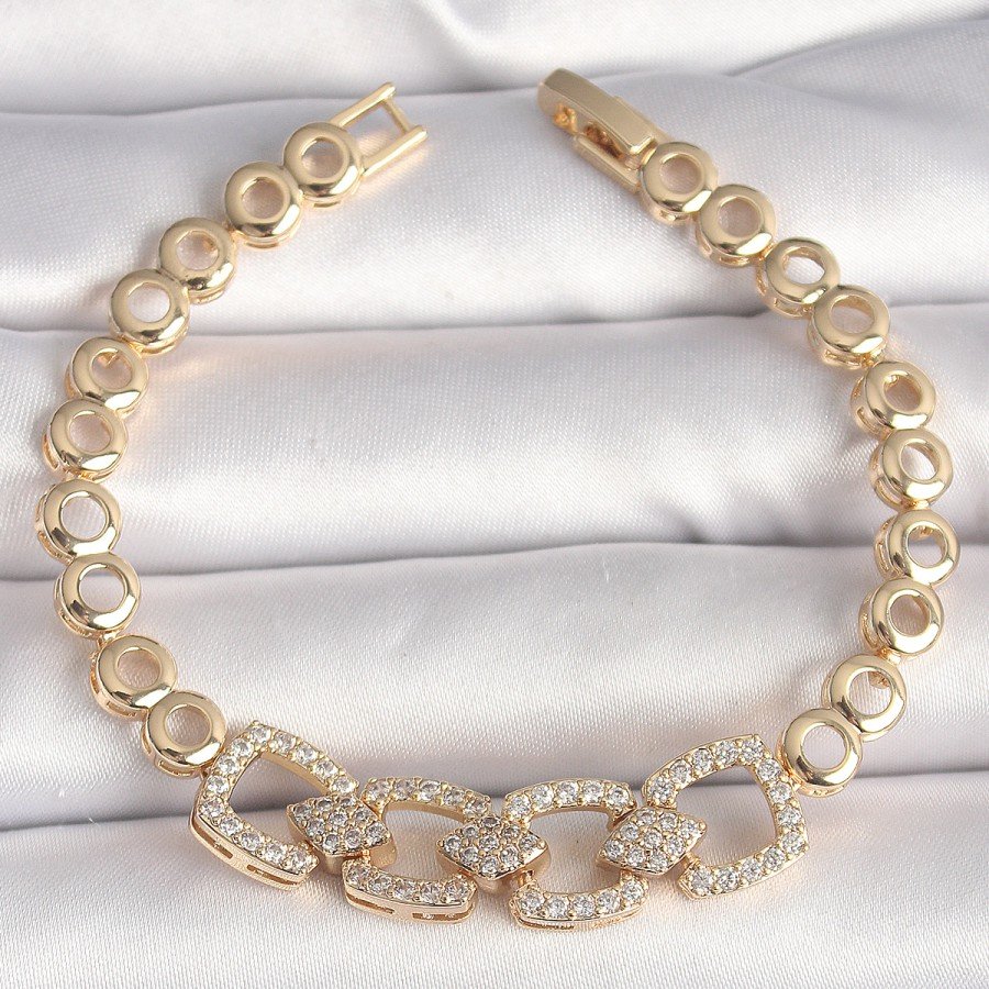 Brass Gold Color Zircon Stone Circle Chain Model Women s Bracelet