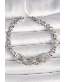 Brass Silver Color Zircon Stone Circle Chain Model Women's Bracelet