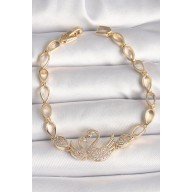Brass Gold Color Zircon Stone Swan Figure Drop Chain Model Women's Bracelet