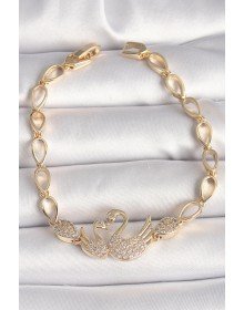 Brass Gold Color Zircon Stone Swan Figure Drop Chain Model Women's Bracelet