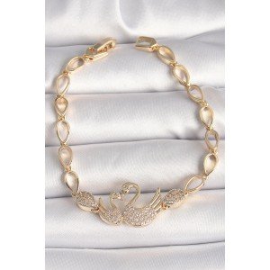 Brass Gold Color Zircon Stone Swan Figure Drop Chain Model Women's Bracelet