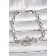 Brass Silver Color Zircon Stone Swan Figure Drop Chain Model Women's Bracelet