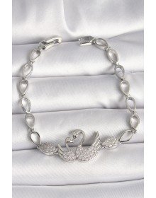 Brass Silver Color Zircon Stone Swan Figure Drop Chain Model Women's Bracelet