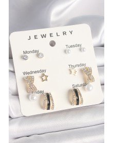 Brass Gold Color Zircon Stone Star Detailed Pearl Set of 7 Women's Earring Set