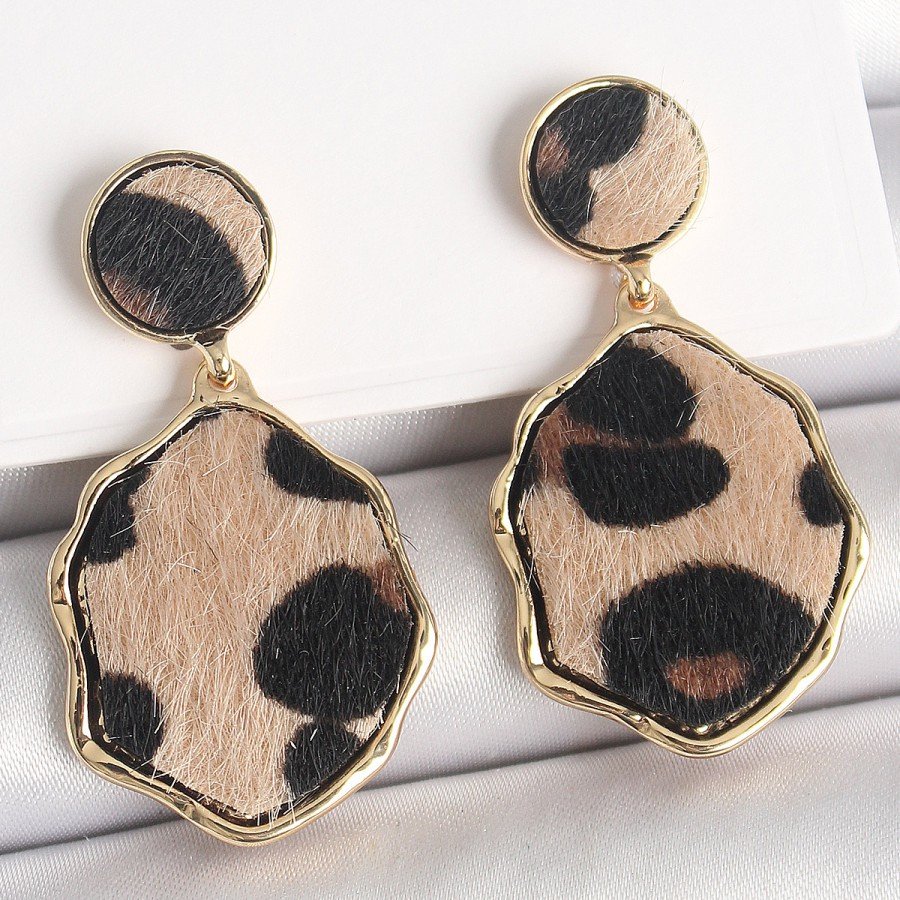 Brass Gold Color Dangle Leopard Pattern Plate Model Women s Earrings