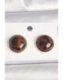 Brass Gold Color 3D Circle Leopard Model Women's Earrings