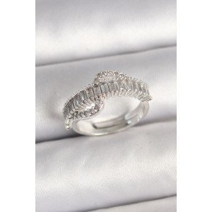 Brass Silver Color Waterway Zircon Stone Adjustable Model Women's Ring Brass Silver Color Waterway Zircon Stone Adjustable Model Women's Ring