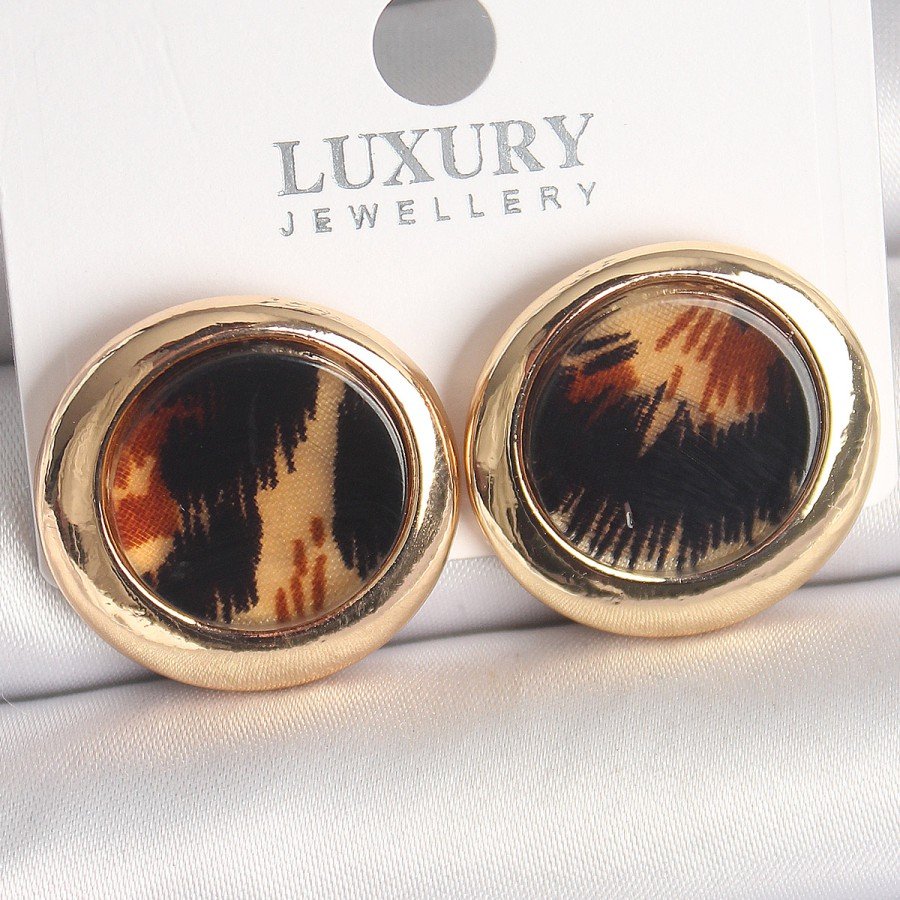 Brass Gold Color Leopard Pattern Circle Model Women s Earrings