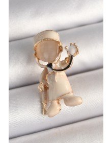 Brass Gold Color White Enamel Doctor Model Women's Brooch