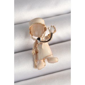 Brass Gold Color White Enamel Doctor Model Women's Brooch Brass Gold Color White Enamel Doctor Model Women's Brooch