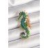 Brass Gold Color Green Sea Horse Model Zircon Stone Detail Women's Brooch