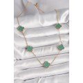 316L Steel Gold Color Chain Green Clover Model Women s Necklace