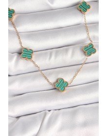 316L Steel Gold Color Chain Green Clover Model Women's Necklace