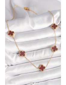 316L Steel Gold Color Chain Claret Red Clover Model Women's Necklace