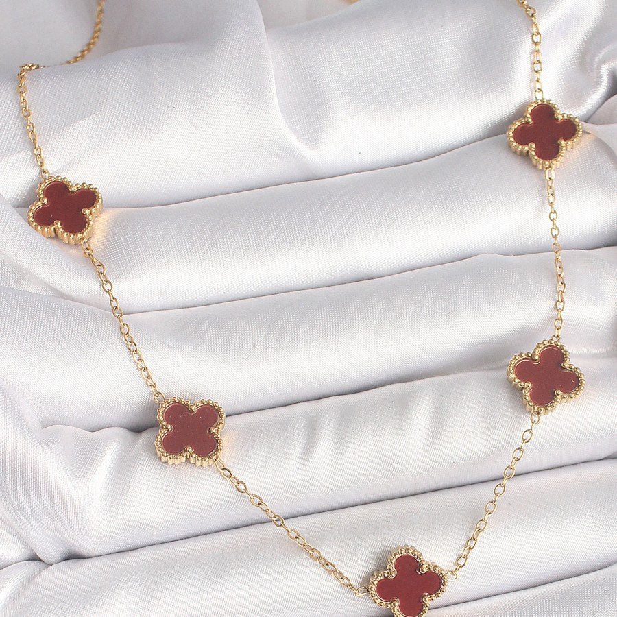 316L Steel Gold Color Chain Claret Red Clover Model Women s Necklace 316L Steel Gold Color Chain Claret Red Clover Model Women s Necklace