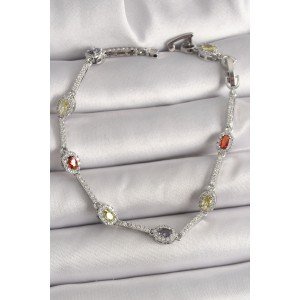 Brass Silver Color Colorful Zircon Stone Drop Stone Model Women's Bracelet