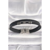 316L Steel Silver Color Ship Wheel Figure Black Peg Leather Cord Model Men's Bracelet