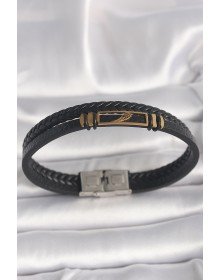 316L Steel Gold Color Wing Accessory Black Twist Model Leather Cord Men's Bracelet
