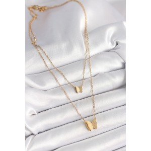 316L Steel Gold Color Set of 2 Silvery Butterfly Model Women's Necklace 316L Steel Gold Color Set of 2 Silvery Butterfly Model Women's Necklace