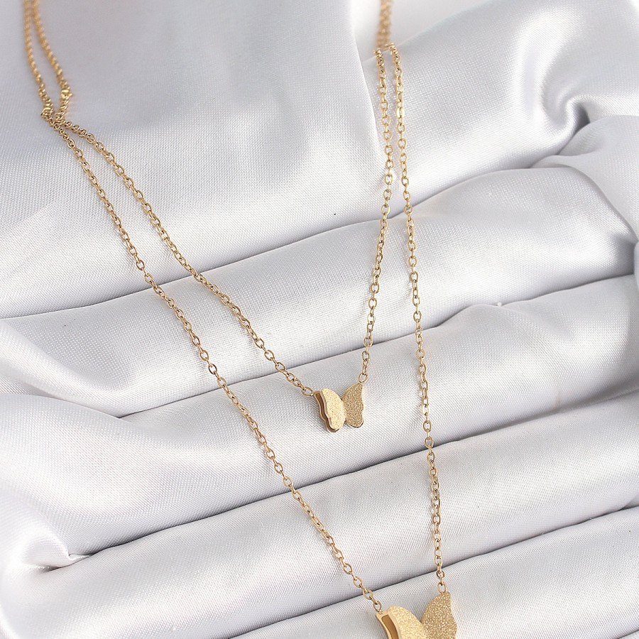 316L Steel Gold Color Set of 2 Silvery Butterfly Model Women s Necklace