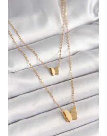 316L Steel Gold Color Set of 2 Silvery Butterfly Model Women's Necklace