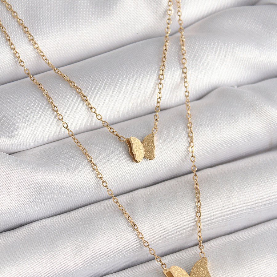 316L Steel Gold Color Set of 2 Silvery Butterfly Model Women s Necklace