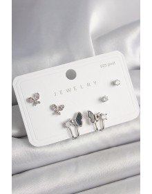 925 Sterling Silver Stud Brass Silver Color Zircon Stone Butterfly Model Women's Earring Set